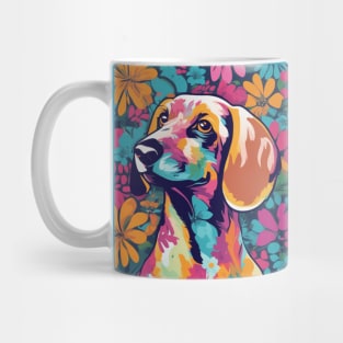 Dashing Dachshund, vibrant dog surrounded by flowers Mug